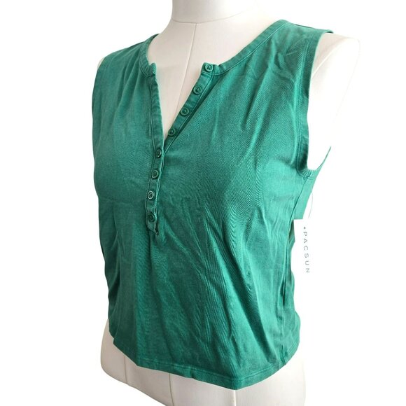 PacSun Sleeveless Tank Top Womens Green Button-Up Size XL  jj3683 - Picture 2 of 9